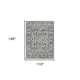 9' x 12' Gray Floral Power Loom Area Rug With Fringe