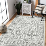 10' x 14' Light Gray Floral Power Loom Area Rug With Fringe