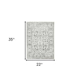 10' x 14' Light Gray Floral Power Loom Area Rug With Fringe