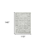 8' Light Gray Round Floral Power Loom Area Rug With Fringe