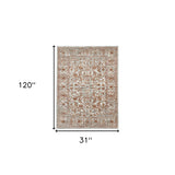 2' x 3' Orange Floral Power Loom Area Rug With Fringe