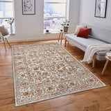 8' Orange Round Floral Power Loom Area Rug With Fringe