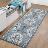 2' X 6' Gray and Blue Medallion Power Loom Runner Rug