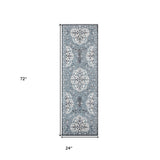 2' X 6' Gray and Blue Medallion Power Loom Runner Rug