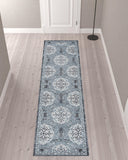 10' Blue Medallion Power Loom Runner Rug