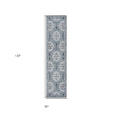 10' Blue Medallion Power Loom Runner Rug