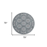 6' Blue Round Medallion Power Loom Area Rug