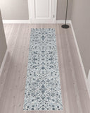 10' Light Blue Floral Power Loom Runner Rug