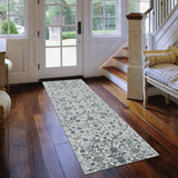 10' Light Blue Floral Power Loom Runner Rug