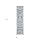 10' Light Blue Floral Power Loom Runner Rug