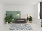 8' x 10' Blue and Ivory Oriental Power Loom Area Rug