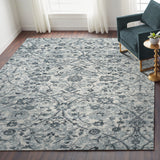 8' x 10' Blue and Ivory Oriental Power Loom Area Rug