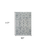 8' x 10' Blue and Ivory Oriental Power Loom Area Rug