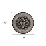 5' x 7' Black Floral Power Loom Area Rug