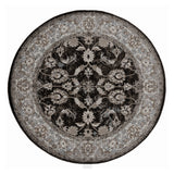 6' Black Round Floral Power Loom Area Rug