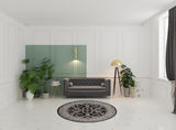 6' Black Round Floral Power Loom Area Rug