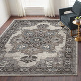 9' x 12' Blue and Brown Medallion Power Loom Area Rug