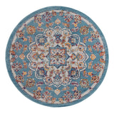 6' Blue Round Medallion Power Loom Area Rug