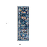 2' x 3' Blue Floral Power Loom Area Rug