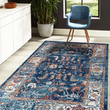 4' x 6' Blue Floral Power Loom Area Rug