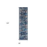 4' x 6' Blue Floral Power Loom Area Rug