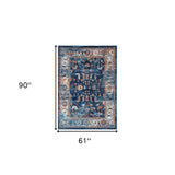 10' Blue and Orange Oriental Power Loom Runner Rug