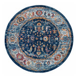 6' Blue and Orange Round Oriental Power Loom Area Rug