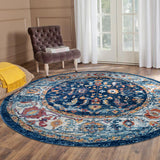 6' Blue and Orange Round Oriental Power Loom Area Rug