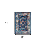 6' Blue and Orange Round Oriental Power Loom Area Rug