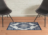 2' x 3' Blue and Gray Medallion Power Loom Area Rug