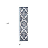 10' Navy Blue Medallion Power Loom Runner Rug