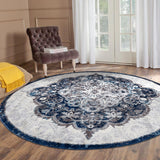 6' Navy Blue Round Medallion Power Loom Area Rug