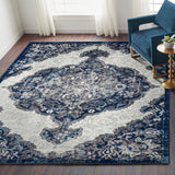 9' x 12' Navy Blue Medallion Power Loom Area Rug