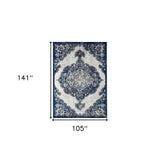 9' x 12' Navy Blue Medallion Power Loom Area Rug