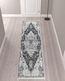 10' Gray Medallion Power Loom Runner Rug