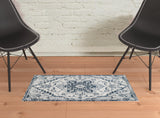 2' x 3' Dark Blue Medallion Power Loom Area Rug