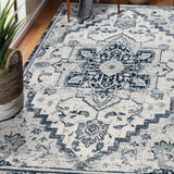 2' x 3' Dark Blue Medallion Power Loom Area Rug