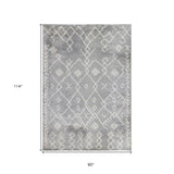 10' Gray and Ivory Geometric Shag Runner Rug