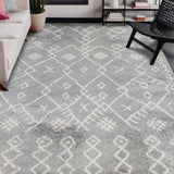 7' x 9' Gray and Ivory Geometric Shag Area Rug