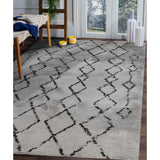 8' x 11' Gray and Black Geometric Shag Area Rug