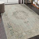 9' X 13' Sea Green Medallion Power Loom Area Rug