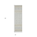 8' Blue Oriental Flatweave Handmade Distressed Runner Rug With Fringe