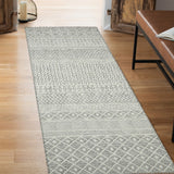 8' Gray Geometric Flatweave Handmade Distressed Runner Rug With Fringe