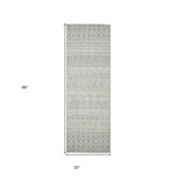 8' Gray Geometric Flatweave Handmade Distressed Runner Rug With Fringe