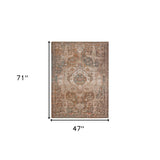 7' Taupe Medallion Power Loom Runner Rug With Fringe