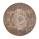 6' Taupe Round Medallion Power Loom Area Rug With Fringe