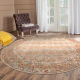 6' Beige Round Southwestern Power Loom Area Rug With Fringe