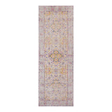 7' Yellow and Ivory Oriental Power Loom Runner Rug With Fringe