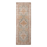 7' Blue Oriental Power Loom Runner Rug With Fringe