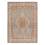 5' x 7' Blue Oriental Power Loom Area Rug With Fringe